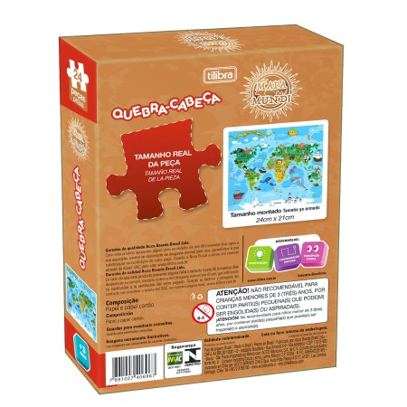 Foto ilustrativa Quebra-Cabeça Caixa Individual 24 Peças Mapa Mundi