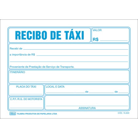 Foto ilustrativa Recibo De Taxi - 50 Folhas