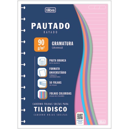 Foto ilustrativa Refil Colorido com Pauta Branca para Tilidisco Universitário 50 Folhas 90 Gramas