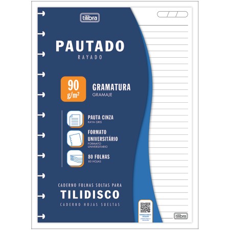 Foto ilustrativa Refil para Tilidisco Universitário Pautado 80 Folhas