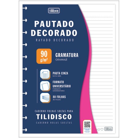 Foto ilustrativa Refil para Tilidisco Universitário Pautado Decorado 80 Folhas