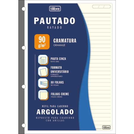 Foto ilustrativa Refil Tiliflex Creme para Caderno Argolado Universitário 80 Folhas 90 Gramas