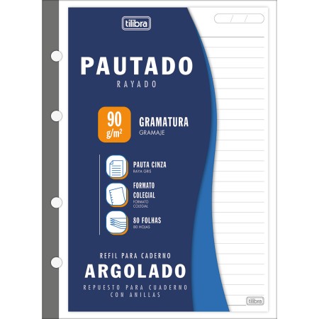 Foto ilustrativa Refil Tiliflex para Caderno Argolado Colegial 80 Folhas 90 Gramas