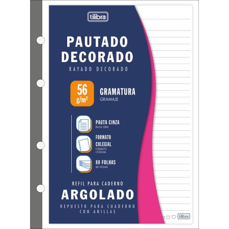 Foto ilustrativa Refil Tiliflex para Caderno Argolado Colegial Decorado Feminino 80 Folhas