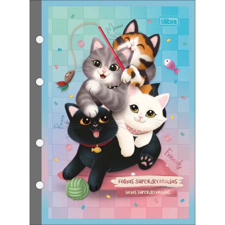 Foto ilustrativa Refil Tiliflex para Caderno Argolado Colegial Purrfect Cats 80 Folhas