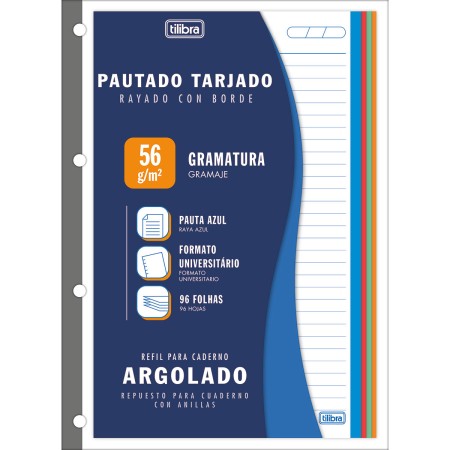 Foto ilustrativa Refil Tiliflex para Caderno Argolado Universitário Tarjado 96 Folhas