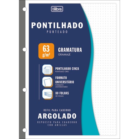 Foto ilustrativa Refil Tiliflex Pontilhado para Caderno Argolado Universitário 80 Folhas