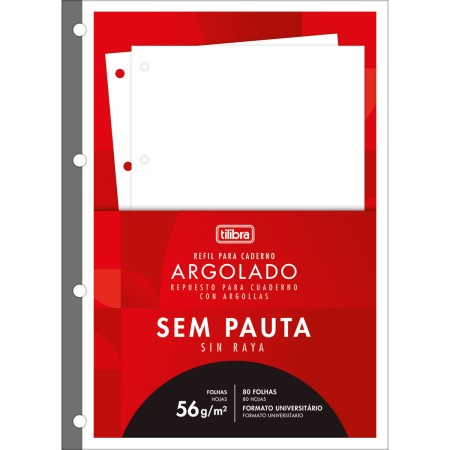 Foto ilustrativa Refil Tiliflex sem Pauta para Caderno Argolado Universitário 80 Folhas