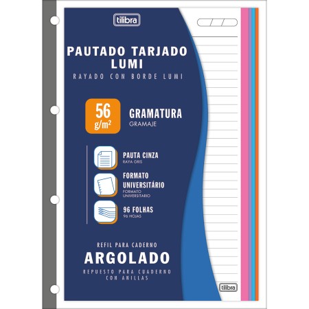 Foto ilustrativa Refil Tiliflex Tarjado Lumi para Caderno Argolado Universitário 96 Folhas