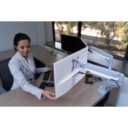 Foto ilustrativa Suporte de Mesa Ergonômico Ajustável para 2 Monitores