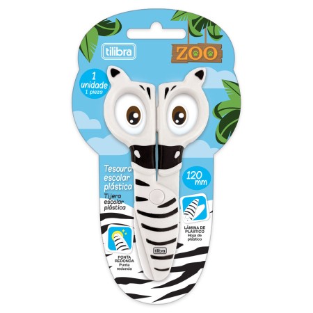 Foto ilustrativa Tesoura Escolar Plástica 120mm Zoo Zebra