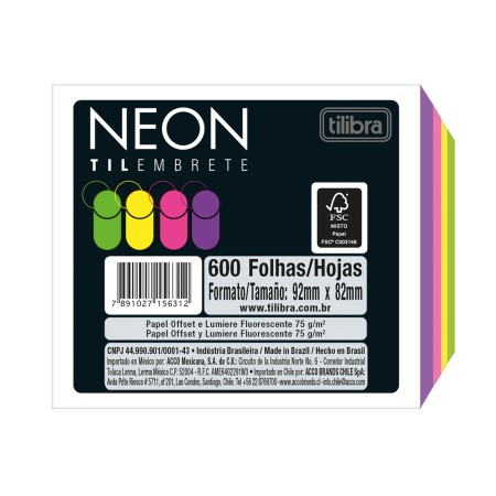 Foto ilustrativa Tilembrete Neon 92x82mm 600 Folhas - Tilibra