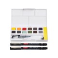 Foto ilustrativa Kit de Aquarela Line & Wash com 12 Cores de Aquarelas em Pastilha e 2 canetas Line Maker