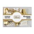 Foto ilustrativa Prendedor de Papel 25mm Dourado, Listras e Bolinhas 10 Unidades